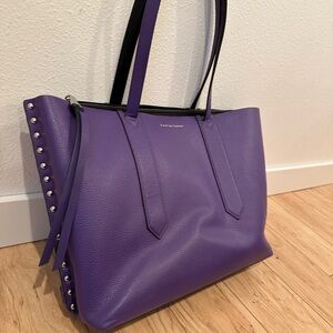 Purple Leather Tote Bag